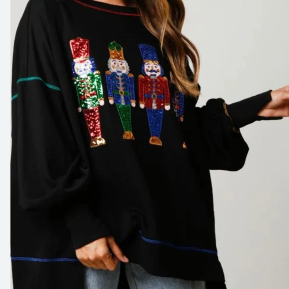 Festive Black Nutcracker Oversized Sweatshirt M - image 1